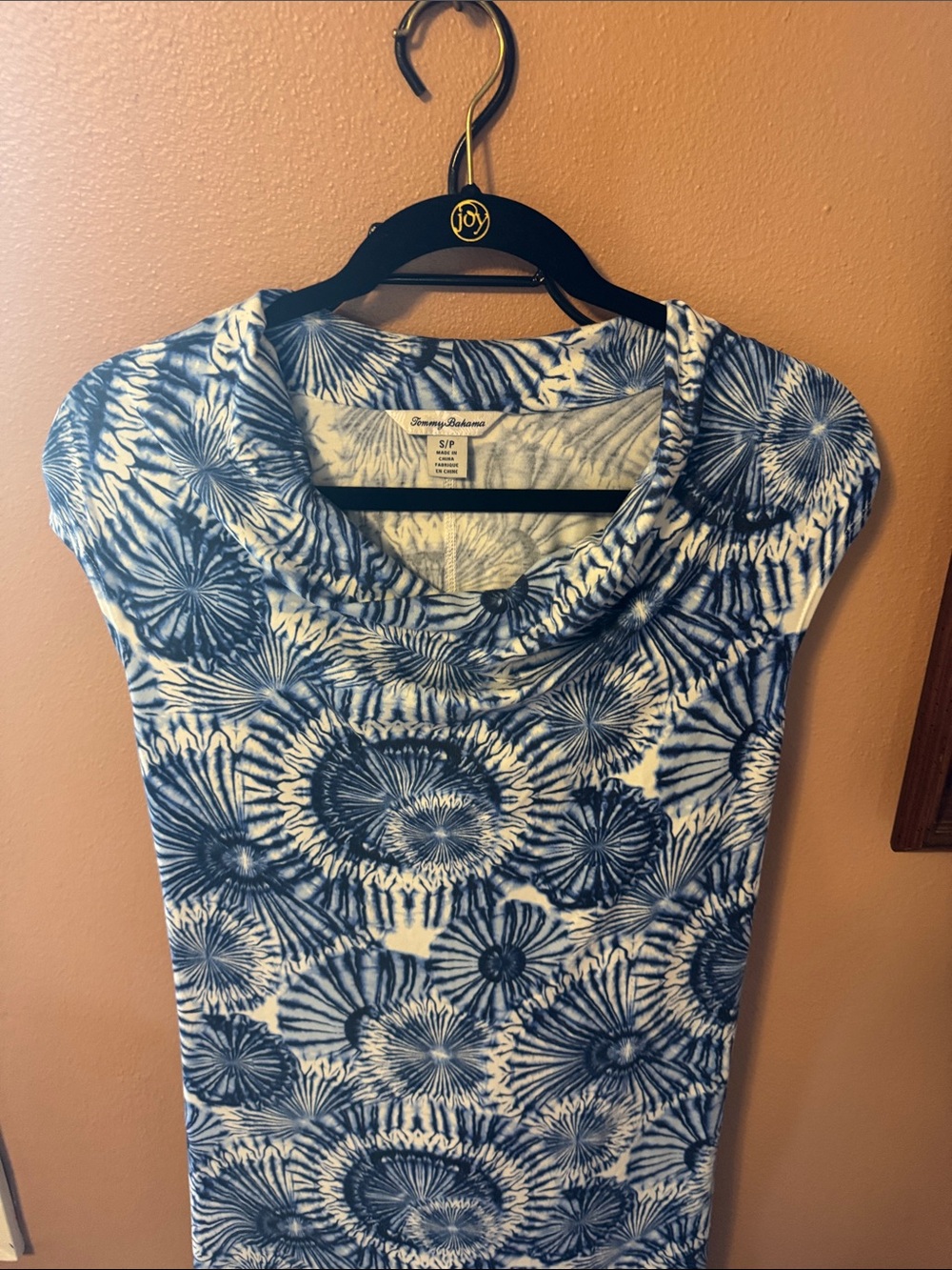 Tommy Bahama Navy and White Floral Cowl Neck dress